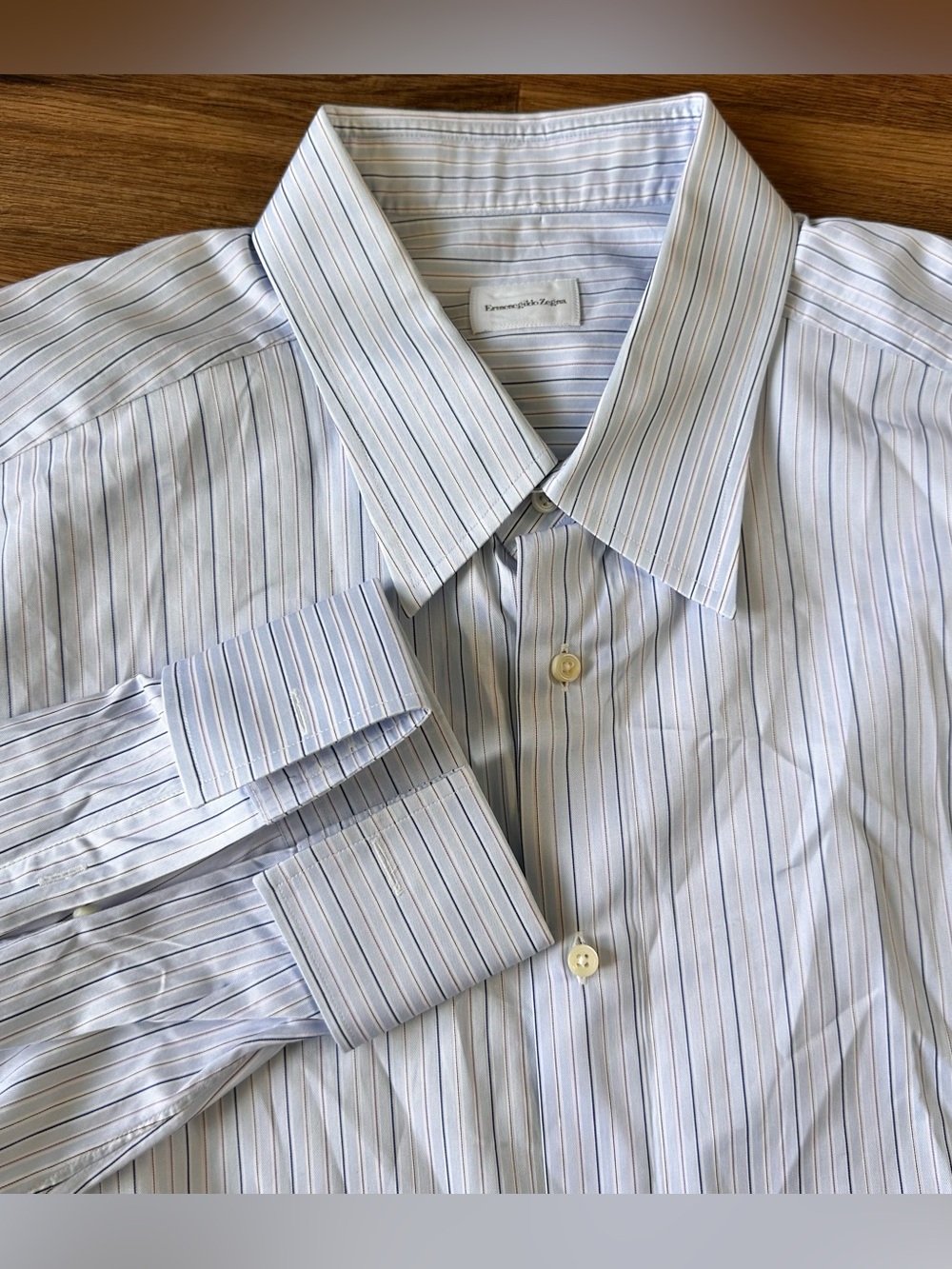 Ermenegildo Zegna Blue Pinstripe Dress Shirt Mens 18/46 French Cuff Comfort Fit